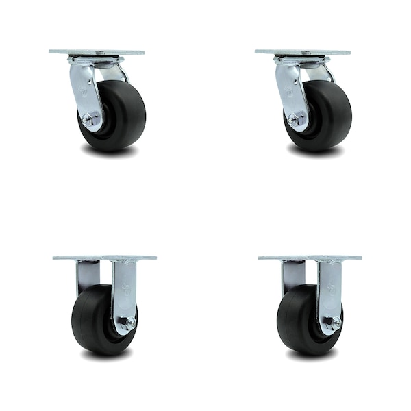 4 Inch Polyolefin Caster Set with Ball Bearings 2 Swivel 2 Rigid